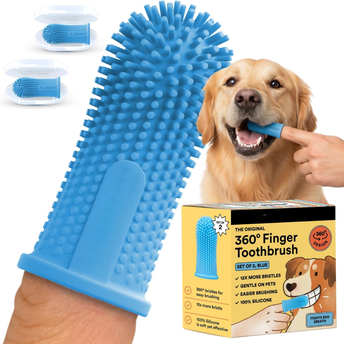 Kit de cepillo dental para perros y gatos, 360°, cepillo con mango de dedo para limpieza dental en mascotas pequeñas y grandes — imagen 1