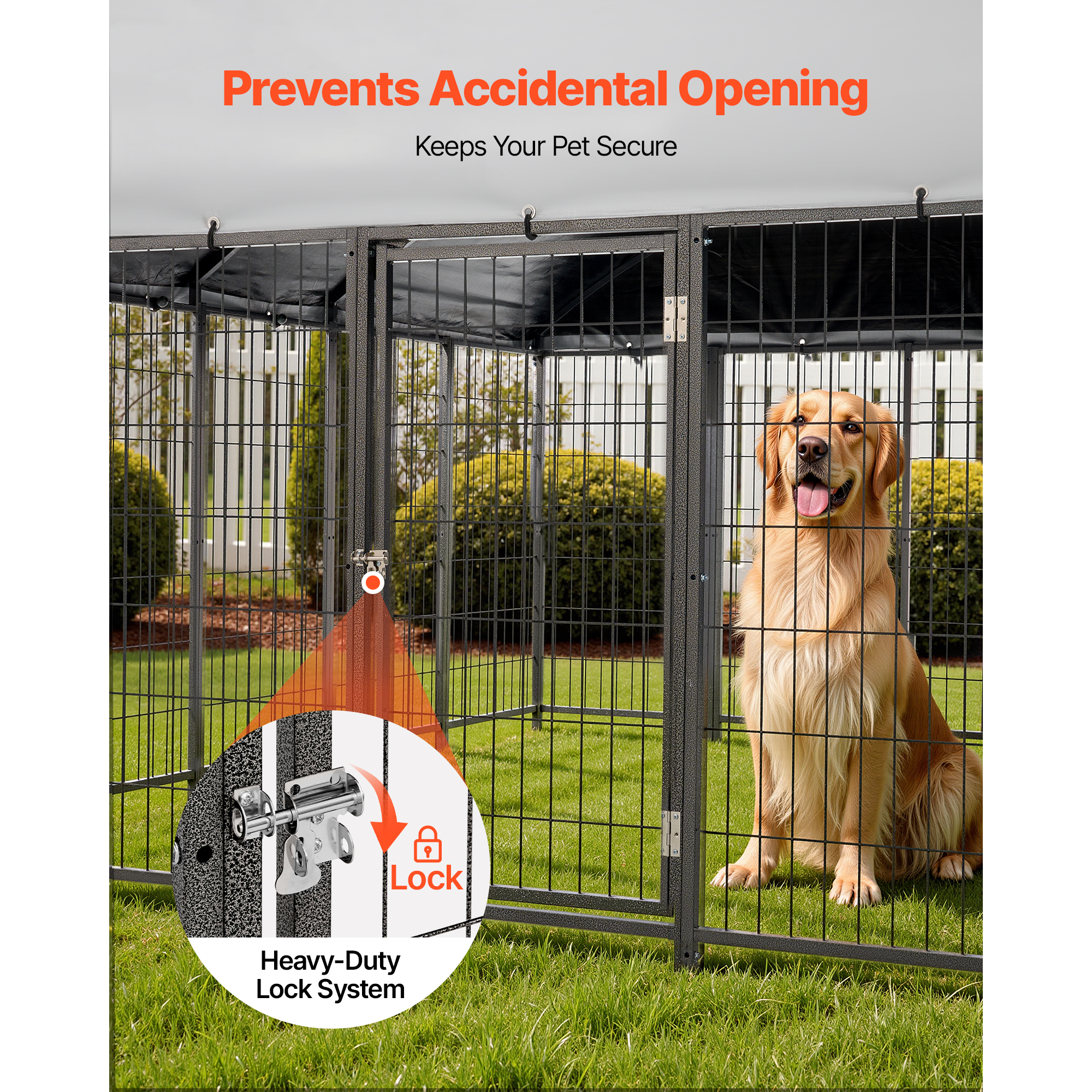 Cubo para Perros al Aire Libre, 9.8 x 9.8 x 5.4 pies Gran Cubículo con Cerradura Segura, Recintos Exteriores para Perros Grandes con Techo Resistente a UV y Impermeable, Caja Pesada para Mascotas de Gran Tamaño — imagen 5