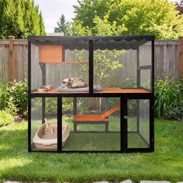 Wooden Catio Outdoor Cat Enclosure Large Cat House For Mulitiple Cats Walk, Indoor 4 Tier Cat Enclosures House, Outdoor Cat Catio With Waterproof Cover, Ramp — imagen 9