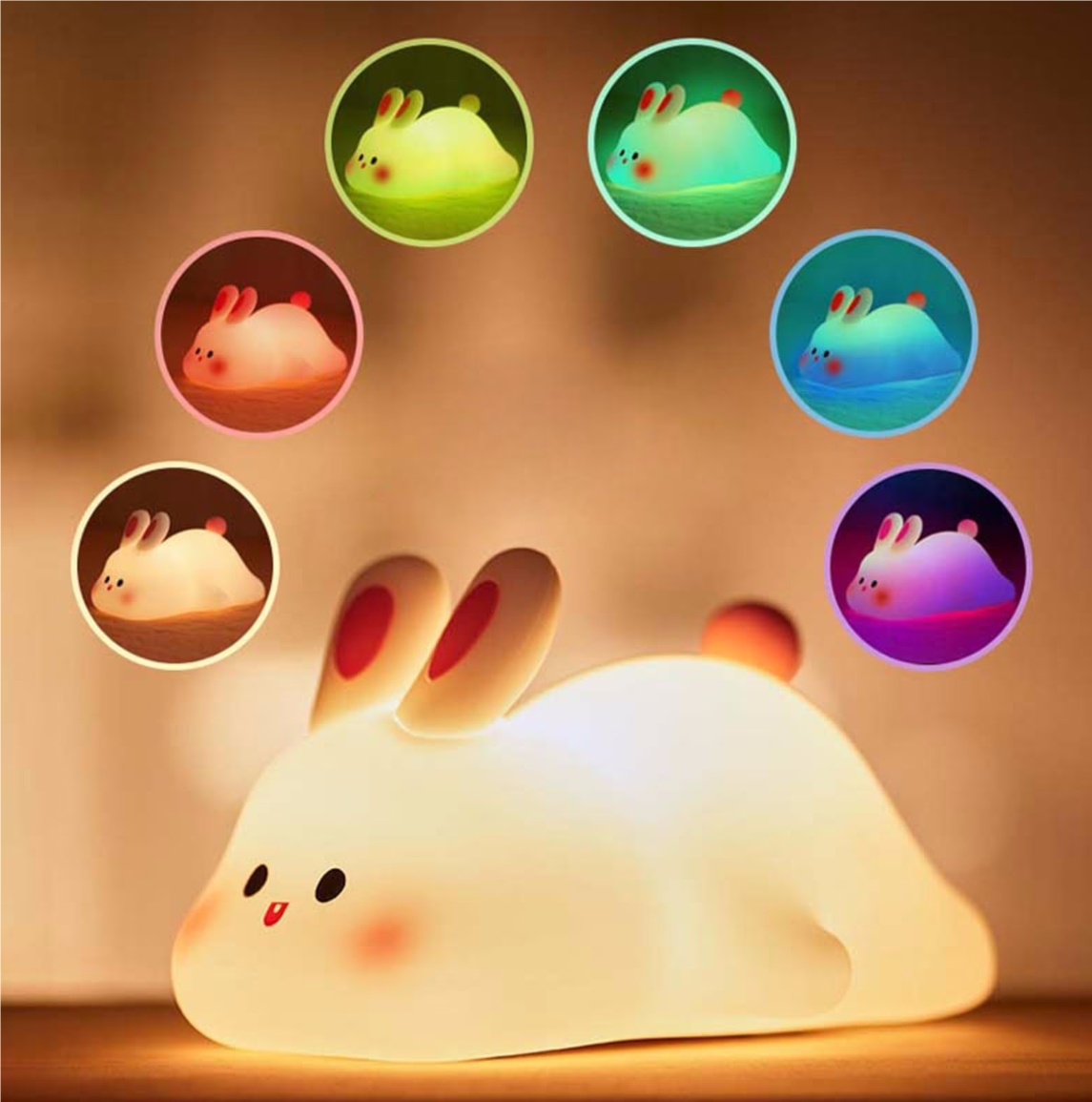 Lámpara de Noche LED con Sensor Táctil y Cara Grande de Conejo de Silicona, Regalo Navideño para Niños — imagen 15