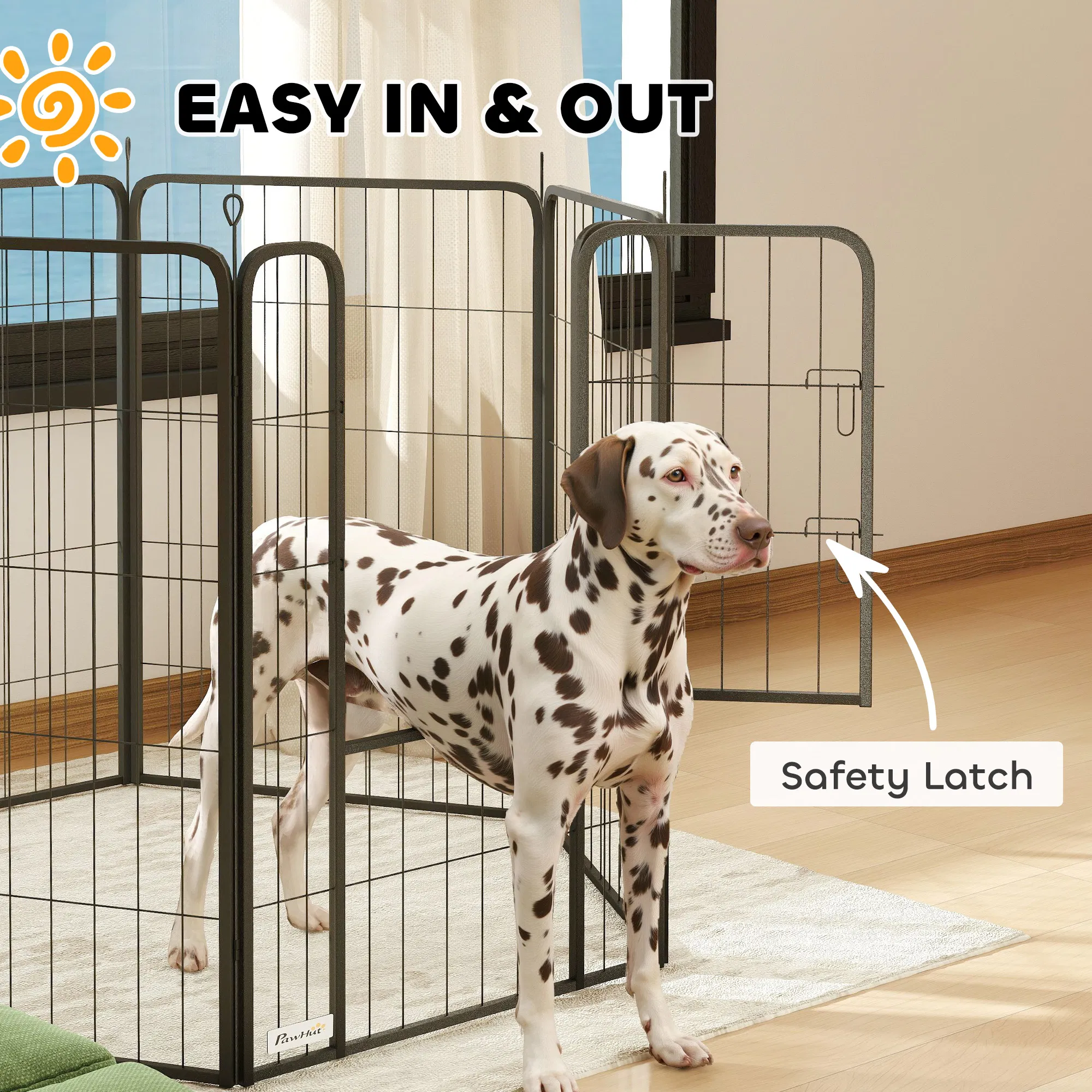 6 Panels Heavy Duty Dog Playpen Outdoor Indoor with Door & Strap, 39" Height Portable & Foldable Pet Playpen — image 2