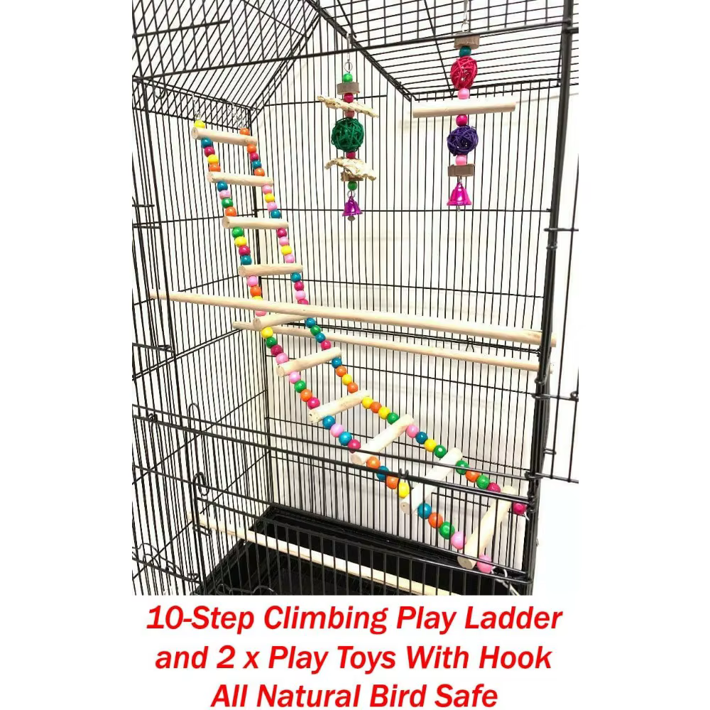 38-Inch Large Bird Cage with Toys & Ladder, Double Roof, Side Nest Doors for Cockatiels, Conures, Parakeets — image 3