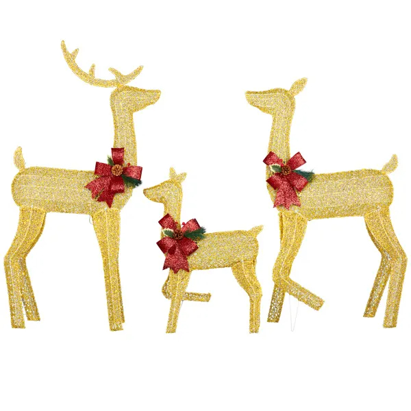Set de 3 Piezas de Renos Navideños Iluminados para Decoración Exterior, Familia de Ciervos 2D Resistente a la Intemperie, Decoración Navideña con 200 Luces LED Blancas Cálidas Preinstaladas y Estacas, Dorado — imagen 3