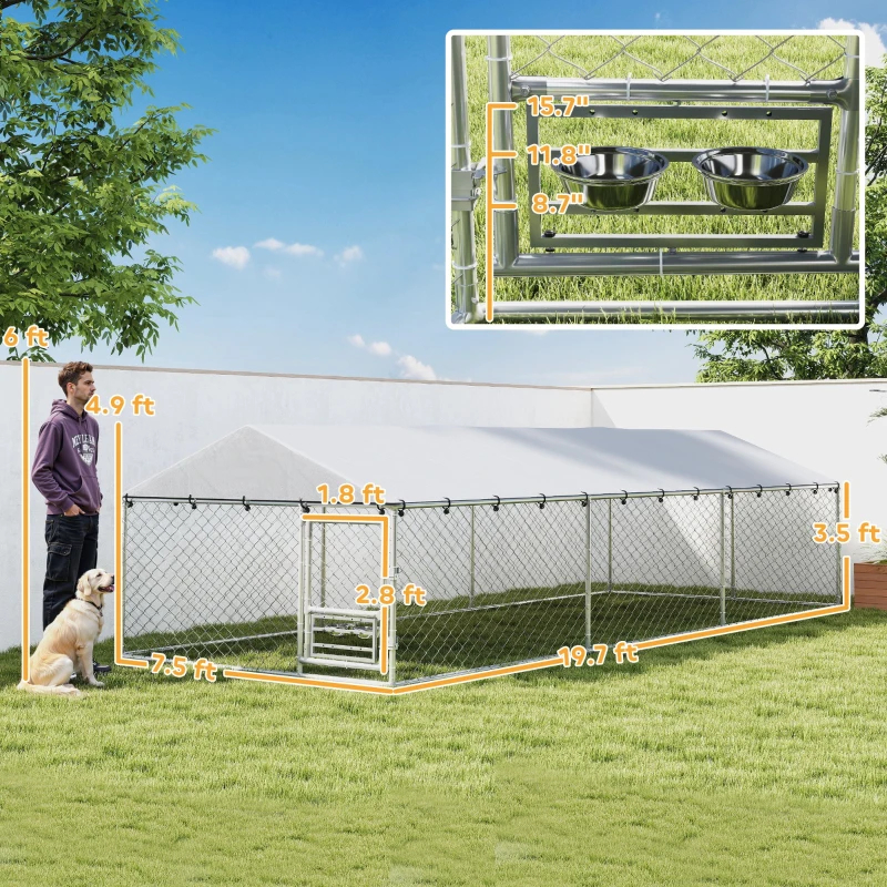 PawHut Dog Kennel Outdoor Dog Run Waterproof UV-Resist Cover Lockable Door Adjustable Bowls 20 X 7.5 X 5ft, Multiple Packages — image 2