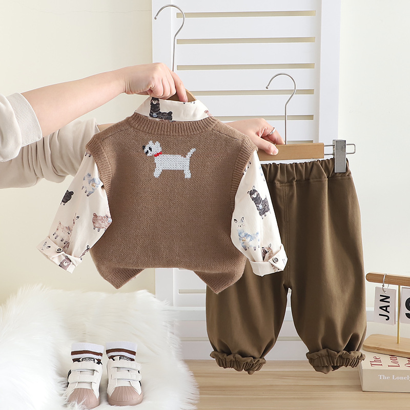 Toddler Boys Girls All Over Print Dog Shirt Vest 3 Piece Set — image 2