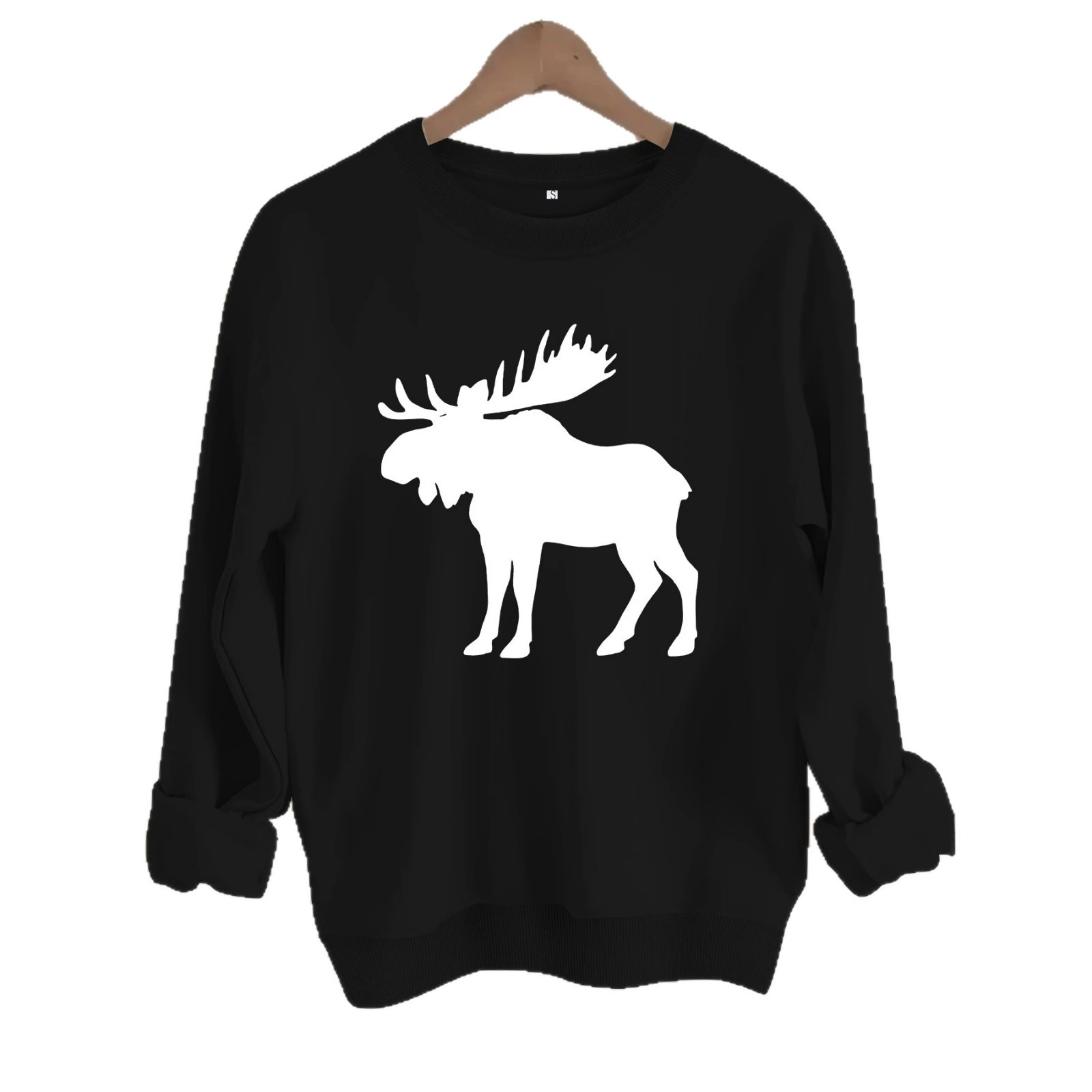 Deer head print round neck fleece hoodie — image 1