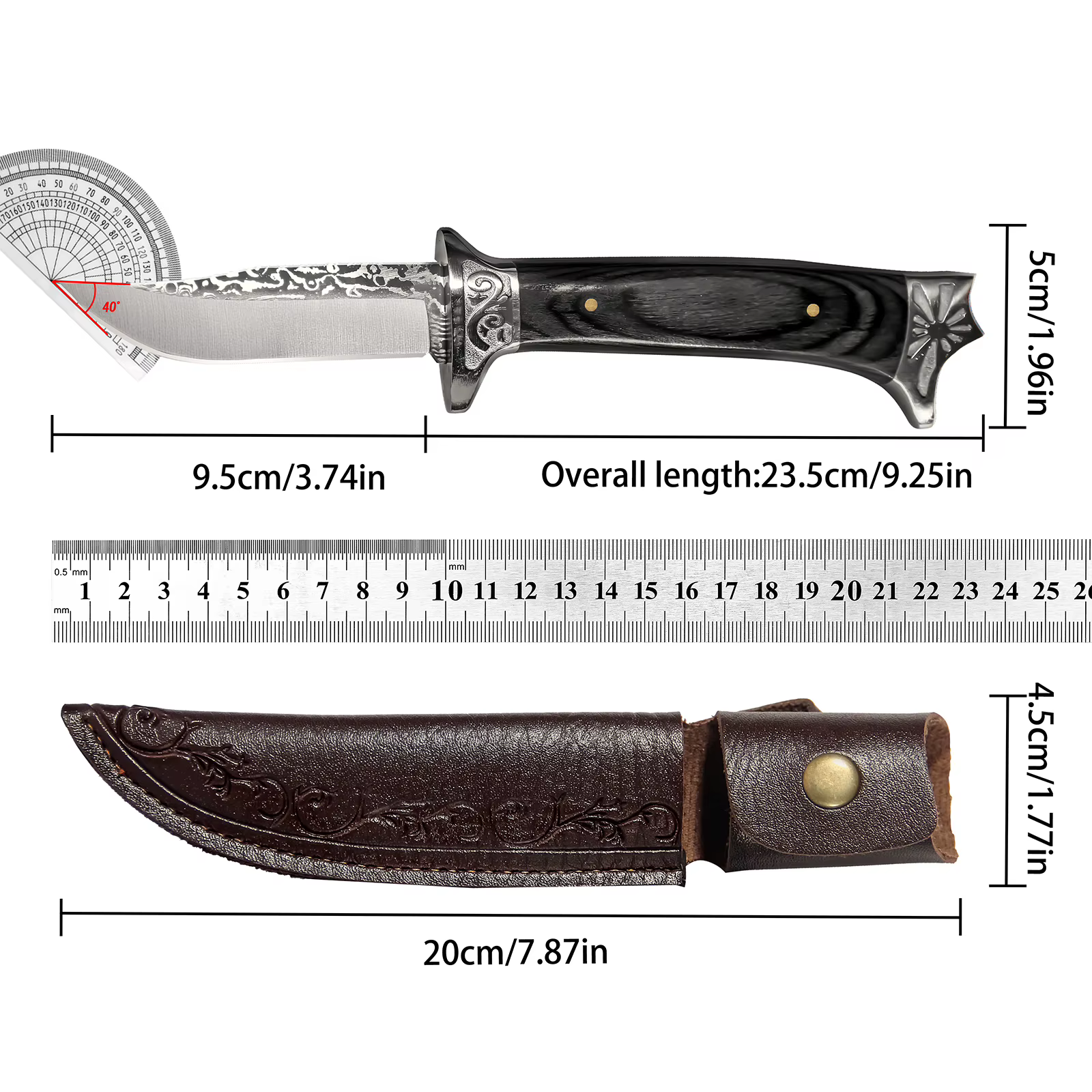 Outdoor Survival Fixed Blade Knife Wood Handle Leather Sheath Camping Hunting Cutting Utility Knife for Camping Hiking Outdoor EDC Hand Tool — image 6