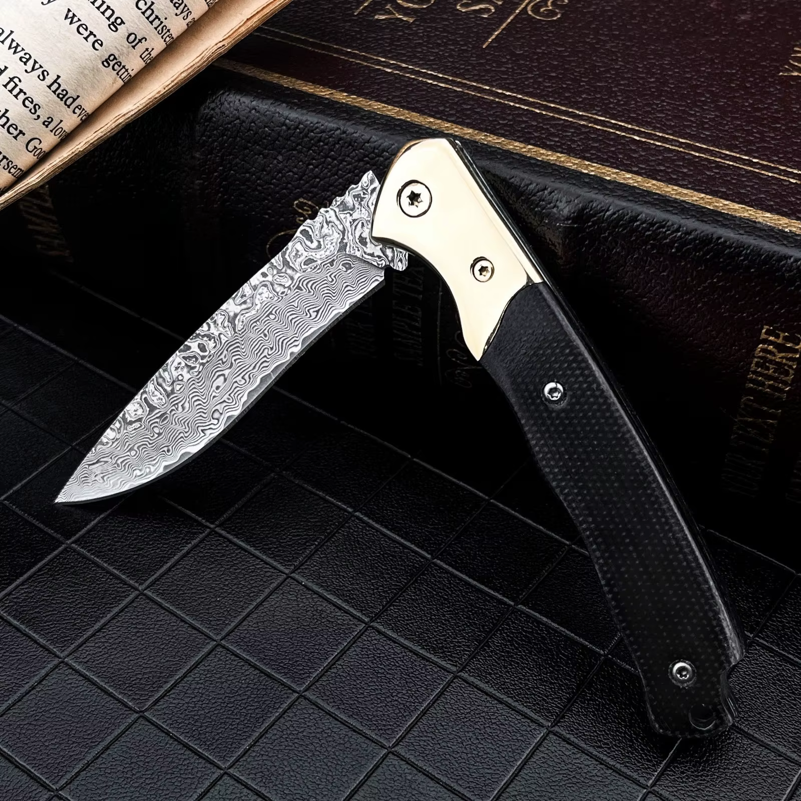 High Hardness Damascus Steel Camping Fishing Hiking Folding Knife Outdoor Activities Gear Micarta + Brass Handle Climbing Tools — image 5