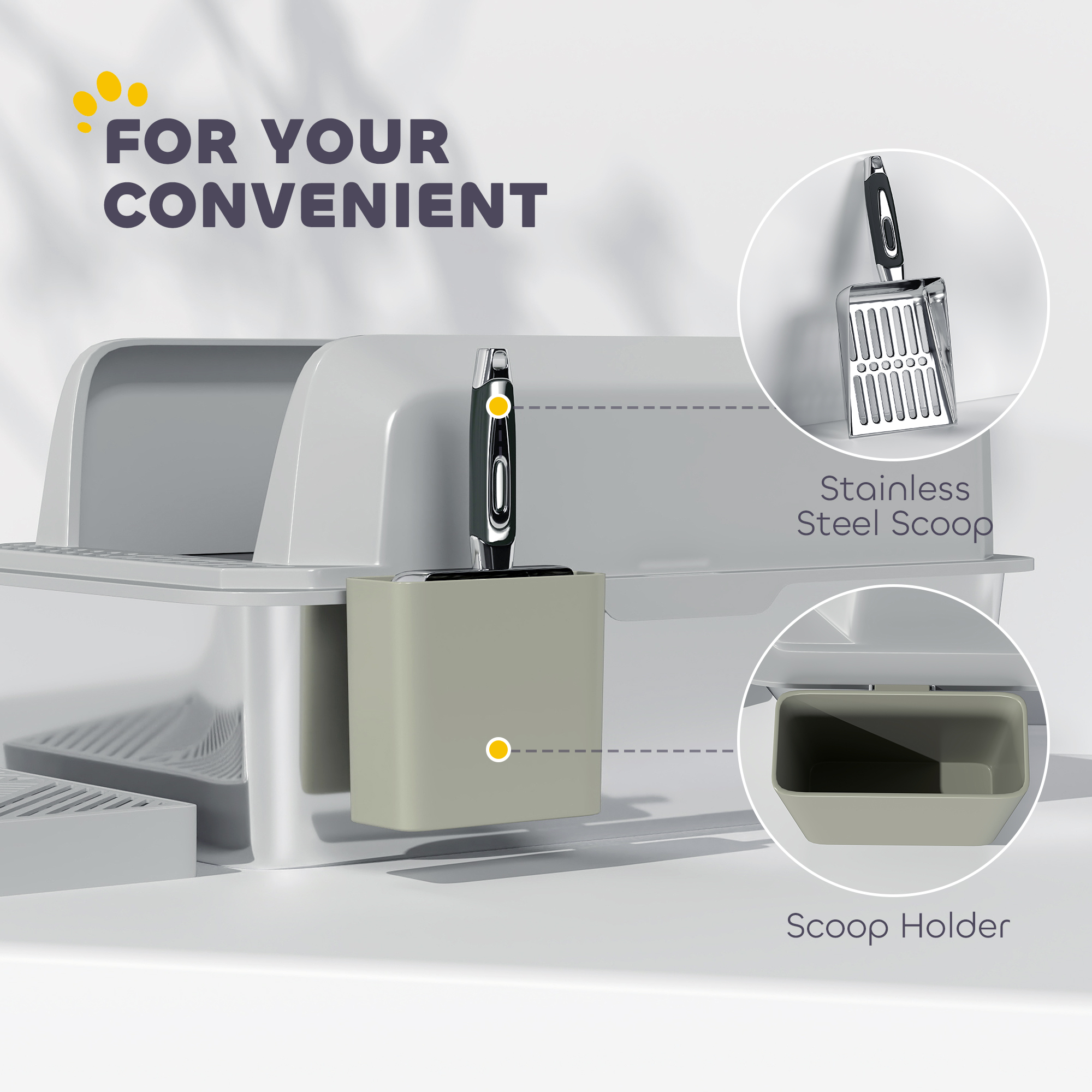 Caja de Arena Estilo Acero Inoxidable con Cuchara y Soporte, Altas Pareces, Prevención de Derrames Urinarios, Anti-Resbalón — imagen 8
