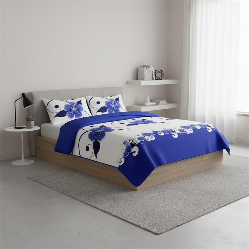 Conjunto de 3 Piezas de Cubierta de Duvet, Diseño de US Azul y Blanco Florales Botánicos Impresos en Alta Densidad, Con Cierre de Corcheta y Cordones de Esquina, Materiales de Cama Amigables con Mascotas — imagen 6