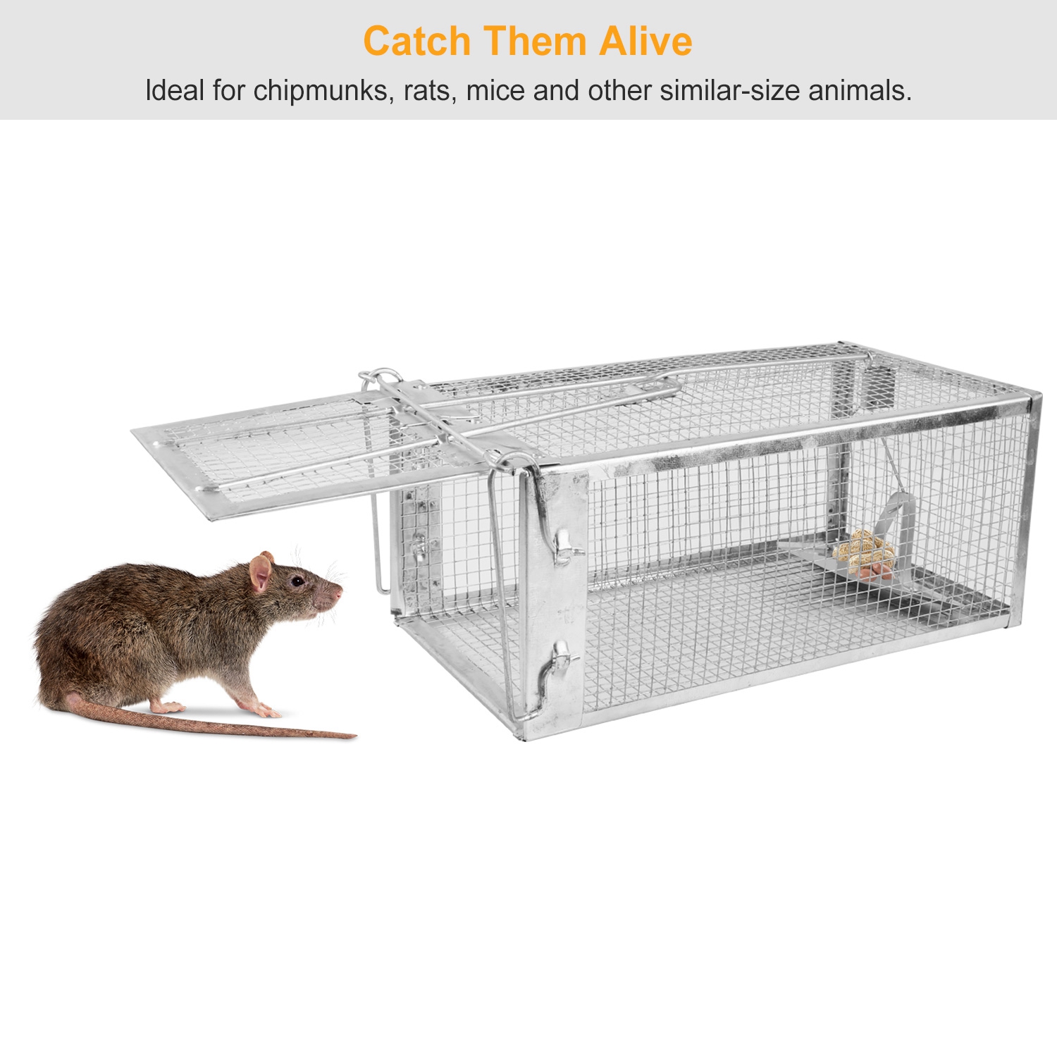 Opciones de Paquete de 2 o 1 Jaula Trampa Para Ratas, Jaula Trampa Humanitaria Para Roedores Vivos de Hierro Galvanizado, Control de Ratones con Cebo y Varilla en U Desmontable — imagen 6