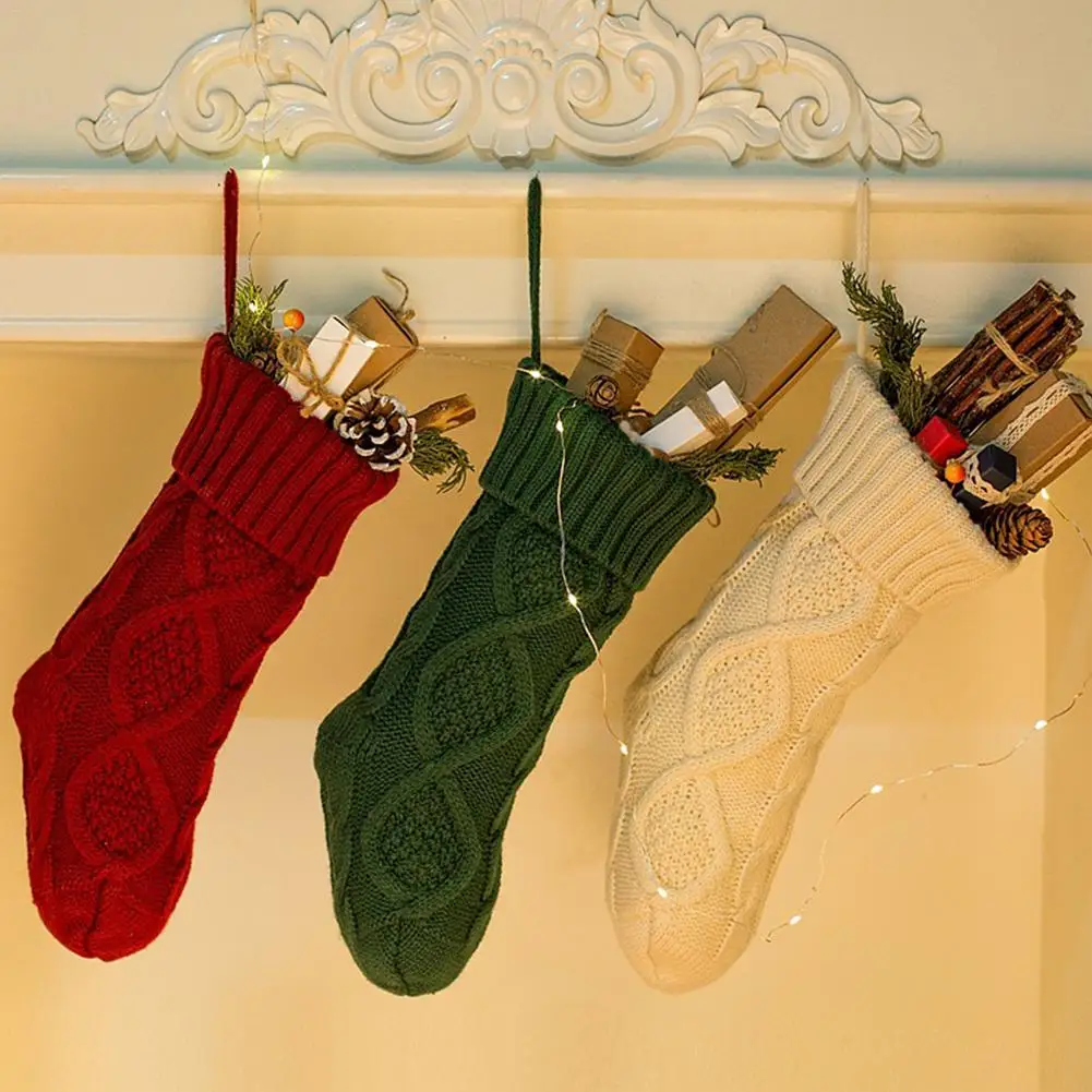 Knitted Christmas Stockings Decoration Christmas Gift Bag Fireplace Decoration Santa Elk Socks Xmas Lovely Gift Bag — image 3
