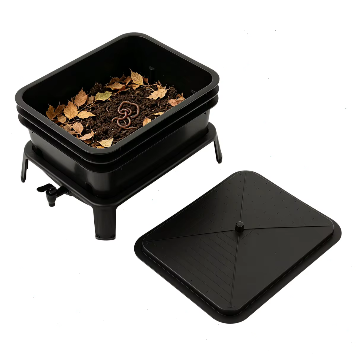 Composting Bin Outdoor, 3-Tier Worm Farm Vermicomposting Box, 30L Large Stackable Black, Food Waste Recycle, Liquid Fertilizer Tap, For Garden Balcony Patio, Safe PP Material, Easy Maintenance, Odorless Design — image 8