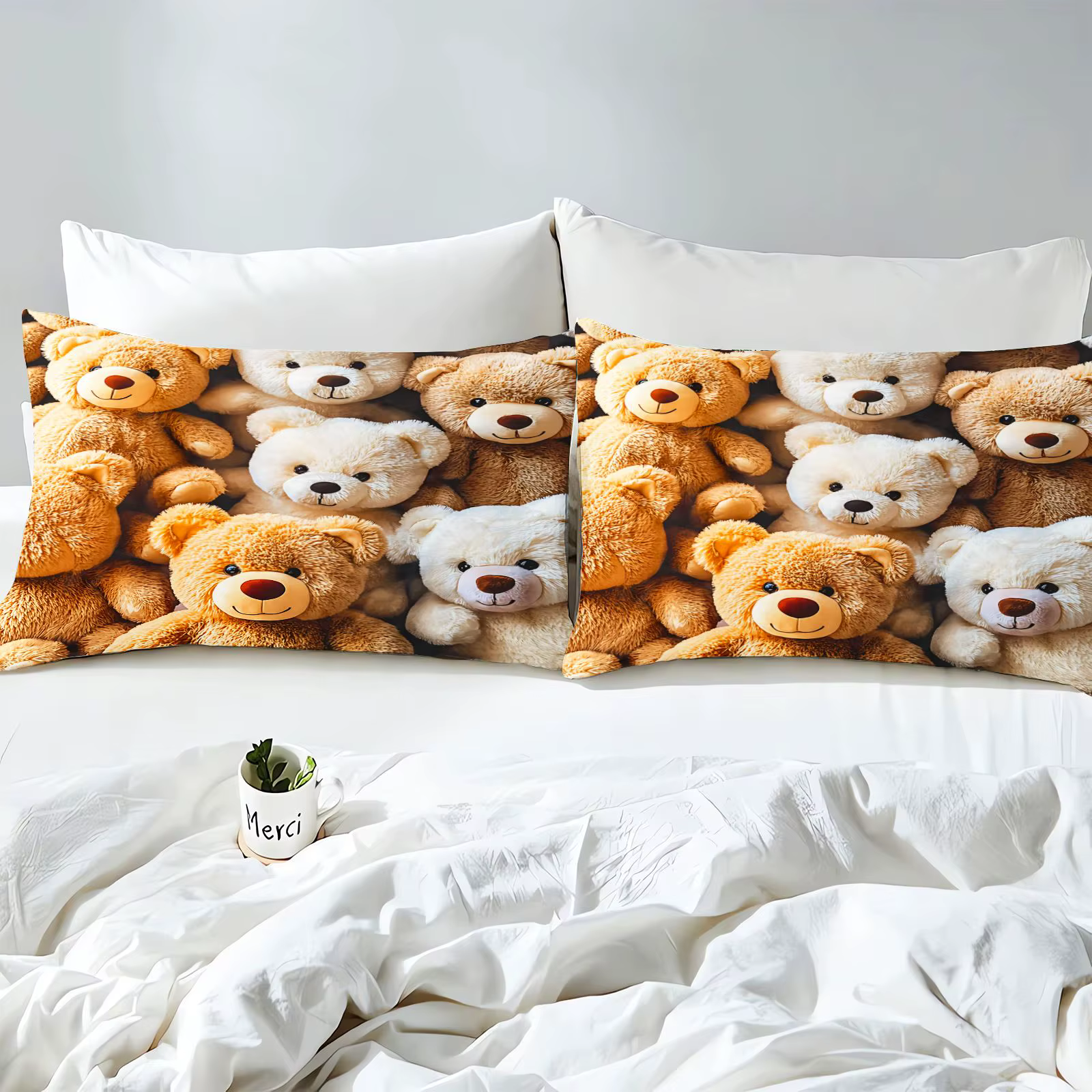 Set de Ropa de Cama de Oso de Peluche Esponjoso en 3D, Funda de Edredón de 3 Piezas, Estampado de Osos Apilados, Kit de Ropa de Cama para Cuarto Infantil — imagen 5