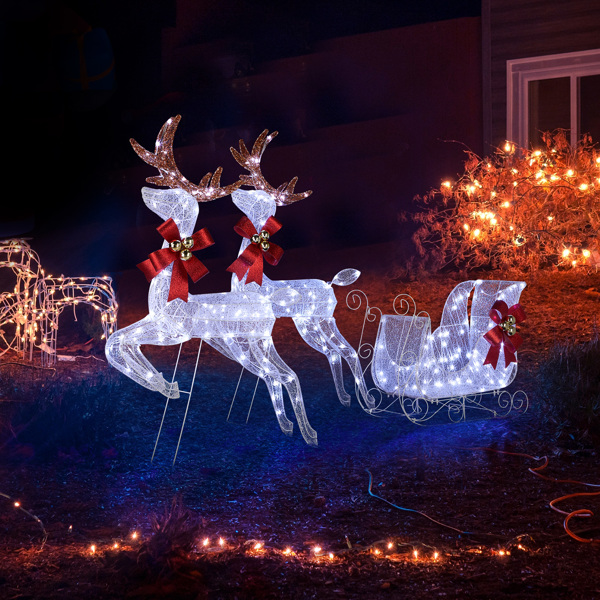 Trineo de Renos, Luz Blanca, Malla en Polvo, Luces Navideñas, Reno — imagen 5