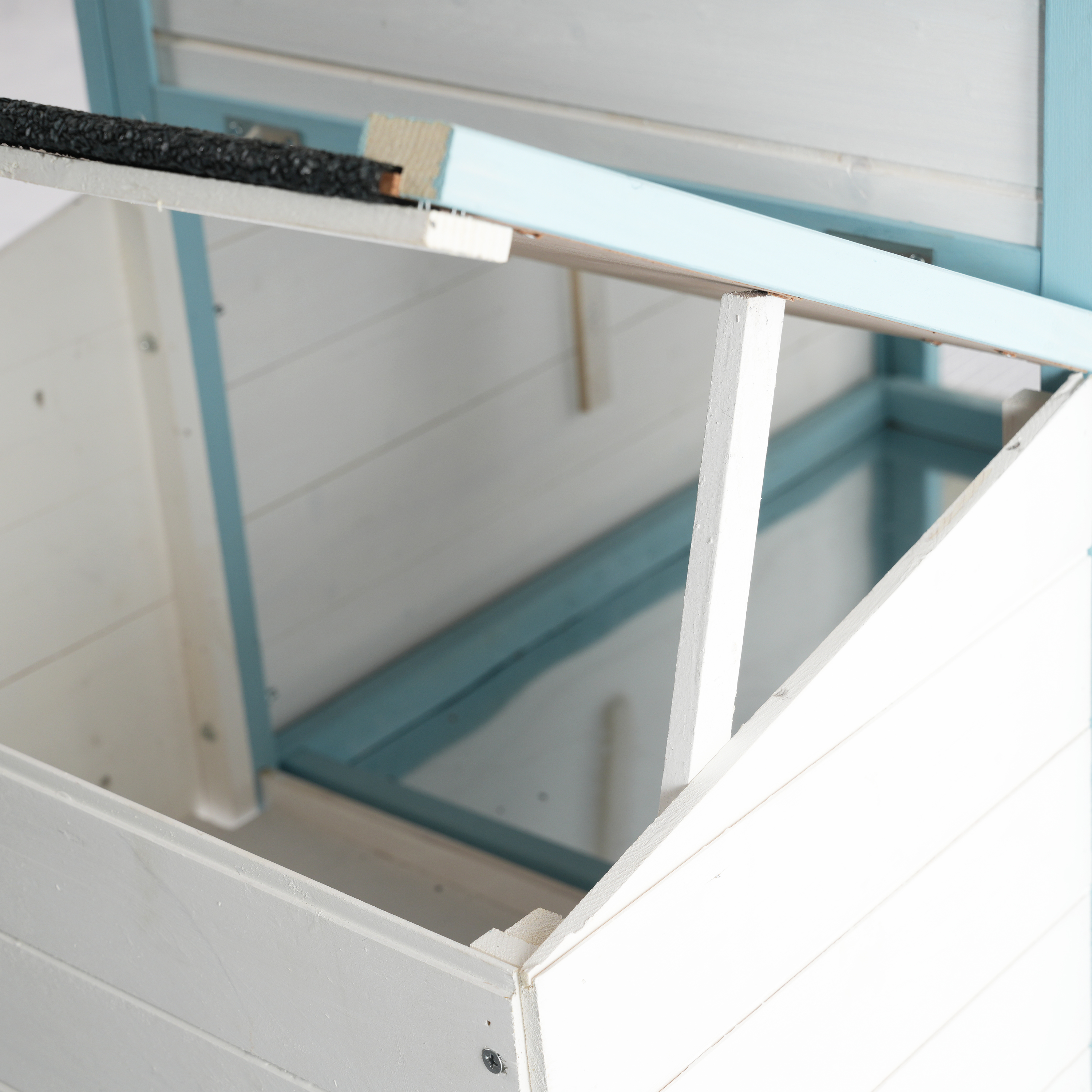 Casa de Gallinas Grande en Madera con Dos Cajas de Incubación, Corral Exterior con Techo Impermeable de Asfalto y Acceso Peatonal, Jaula de Pollos de Madera de Abeto con Platos de Desperdicios Retraillables, Azul y Blanco para Gallineros de Patio — imagen 5