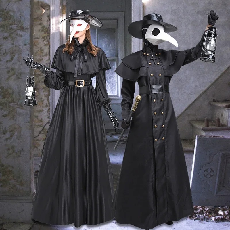 Disfraz de Doctor de la Peste Medieval de Halloween con Cara de Halcón y Boca Larga — imagen 1