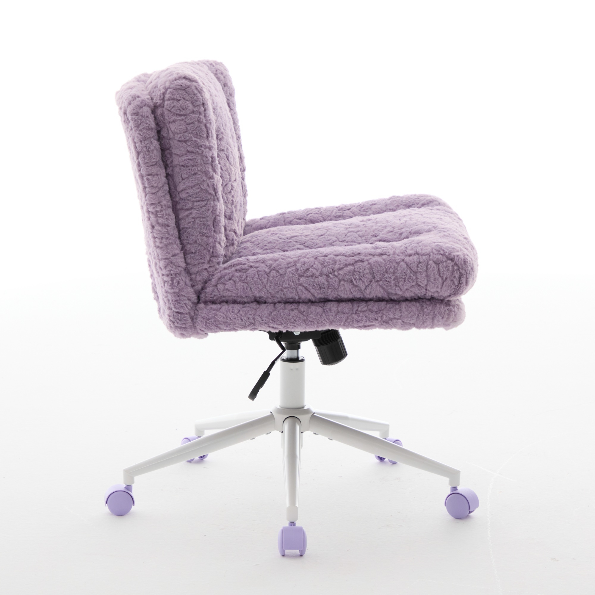 W26.4 Inch Wider Seat Office Chair, Artificial Rabbit Hair Home Office Chair With Metal Base, Adjustable Desk Chair Swivel Office Chair, Vanity Chair Violet — image 3