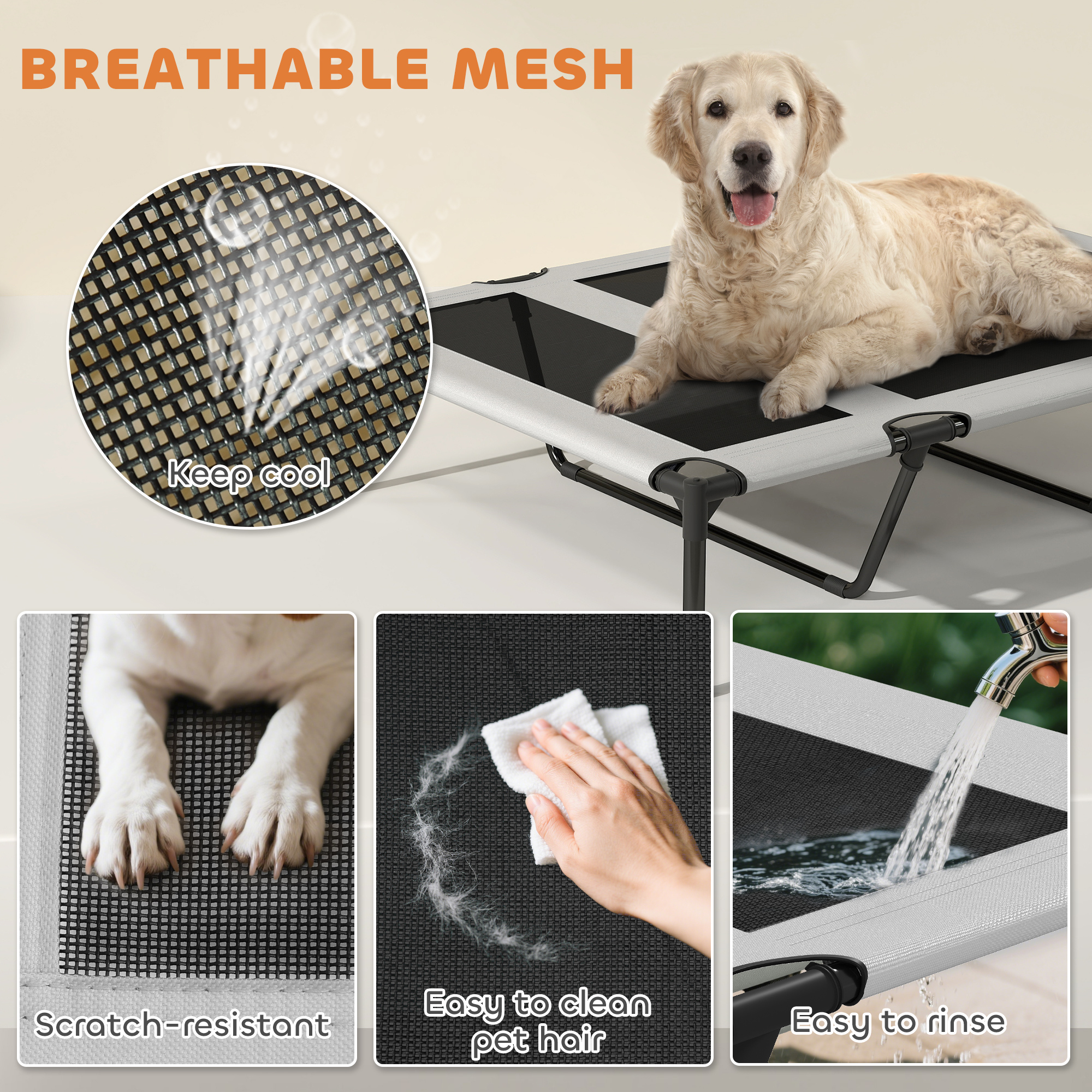 Cama Elevada para Perros con Pabellón Removible, Cama Portátil Exterior para Mascotas con Capa de Enfriamiento y Bolsa de Almacenaje, 42 × 30 × 37 — imagen 4
