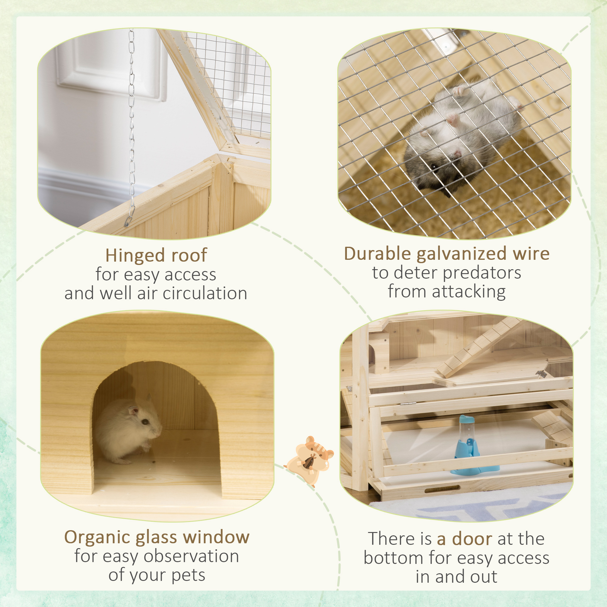 Wooden Large Hamster Cage Small Animal Exercise Play House 3 Tier with Tray, Seesaws, Water Bottle, Activity Center, Natural — image 6