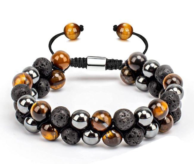 Cinturón de pulsera doble fila con piedra natural tigre ojo — imagen 3