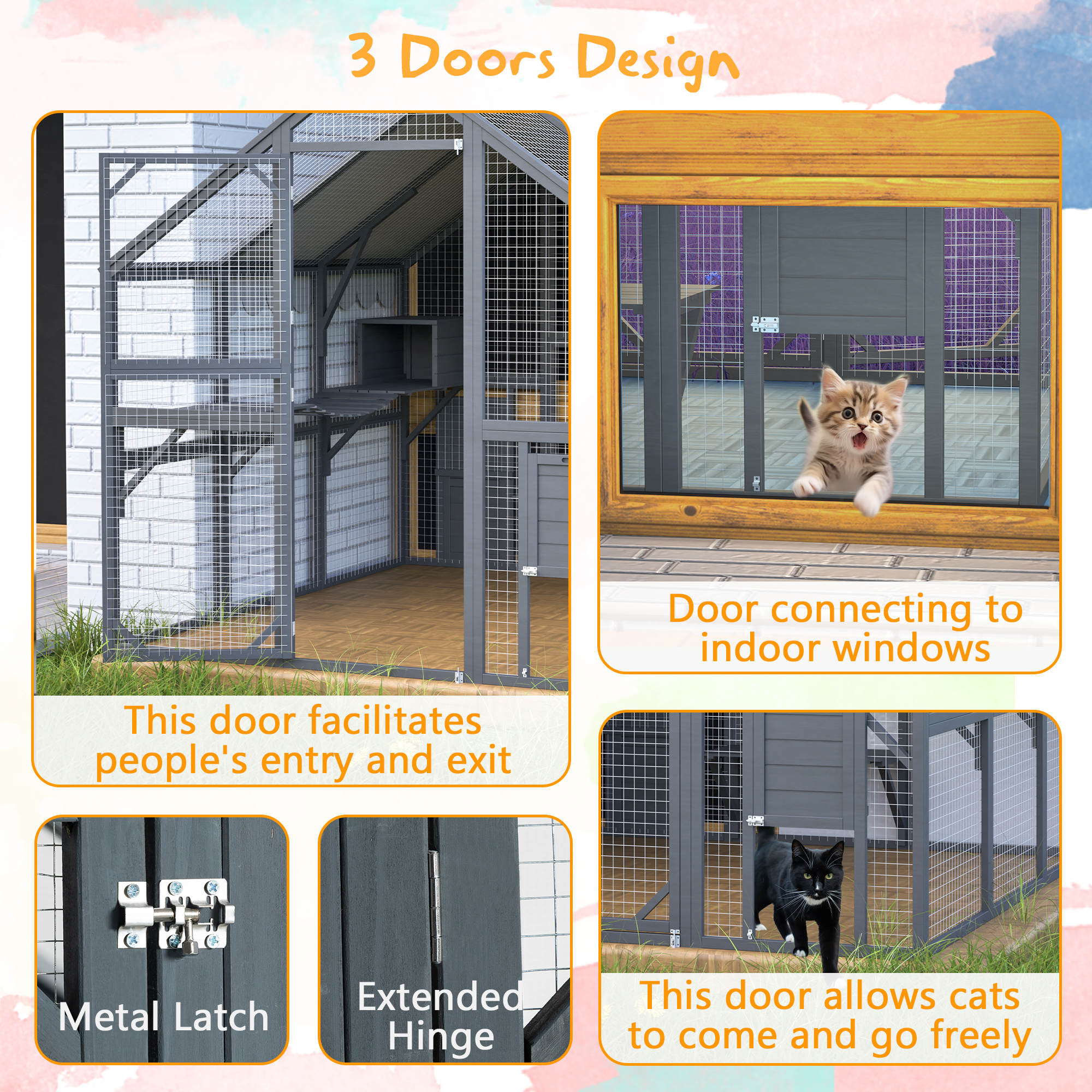 Premium Cat Run Large Outdoor Enclosure, Wooden Catio Kitty Mansion With Suspension Bridges, Strolling Paths, Cozy Cabins, Protective Roof Cover, 82 Inch Expanse — image 4