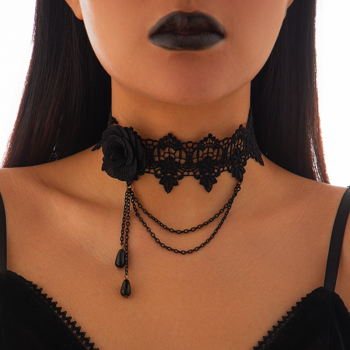 Collar de Cuerda con Red de Araña para Fiesta de Calabaza - Joya de Niña Fuego con Gotas de Cristal y Cadena de Clavícula — imagen 6