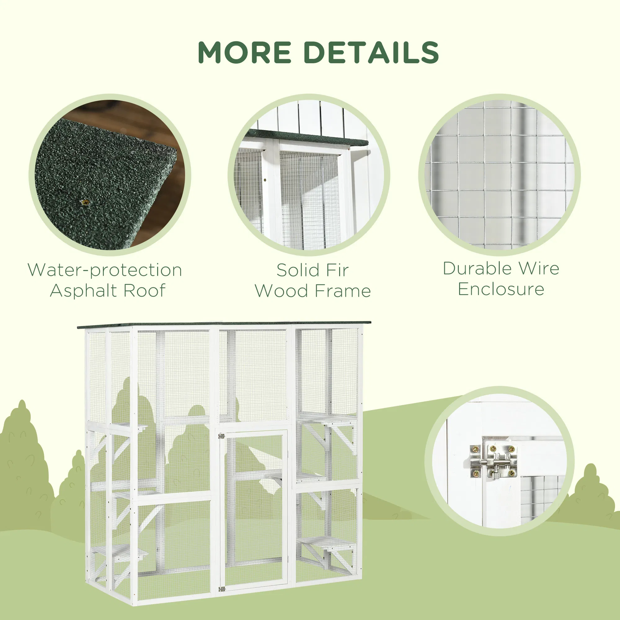 Large Outdoor Catio Enclosure, Wooden Cat Patio with 6 Balanced Platforms and Asphalt Roof, 70.9" x 38.6" x 70.9", White — image 5