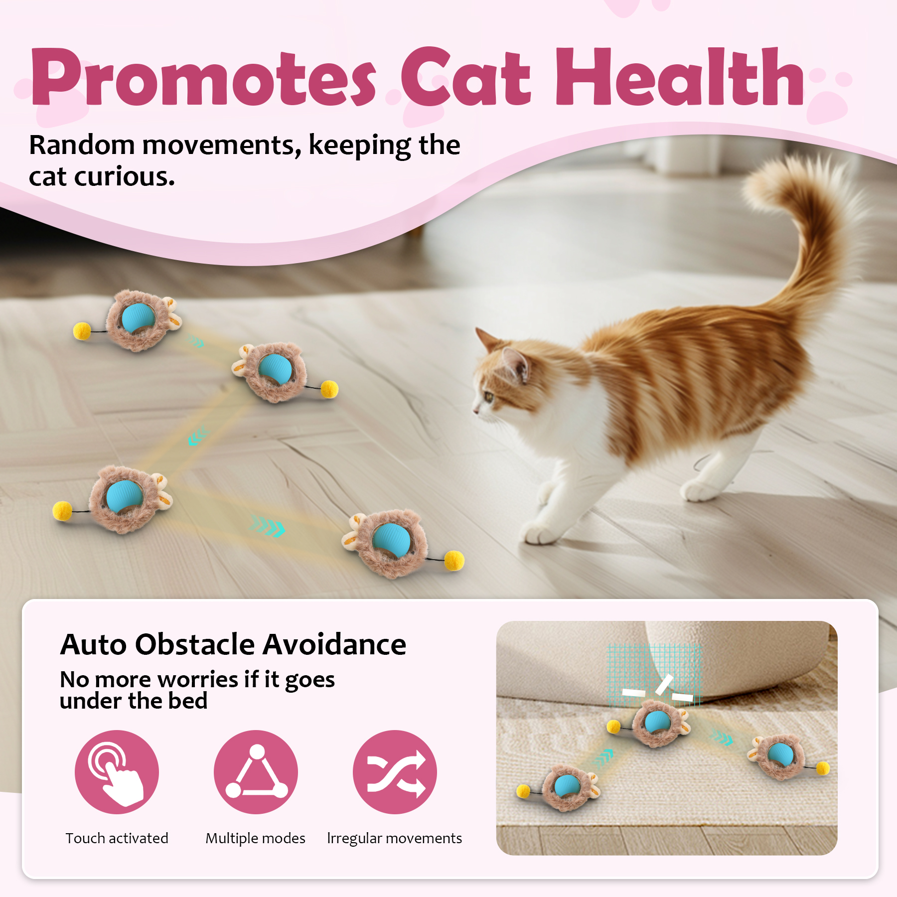 Juguetes Interactivos de Bola para Gatos y Perros - Pelota Móvil con Luces y Cola y Orejas de Conejo para Mascotas Domésticas — imagen 9