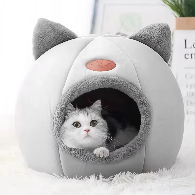 Lovely Cat Pet Dog Cat Beds Nest Deep Sleep Pets Tent Soft Comfortable Semi-enclosed Cat Nest Kennel Autumn Winter Pet Supplies — image 1