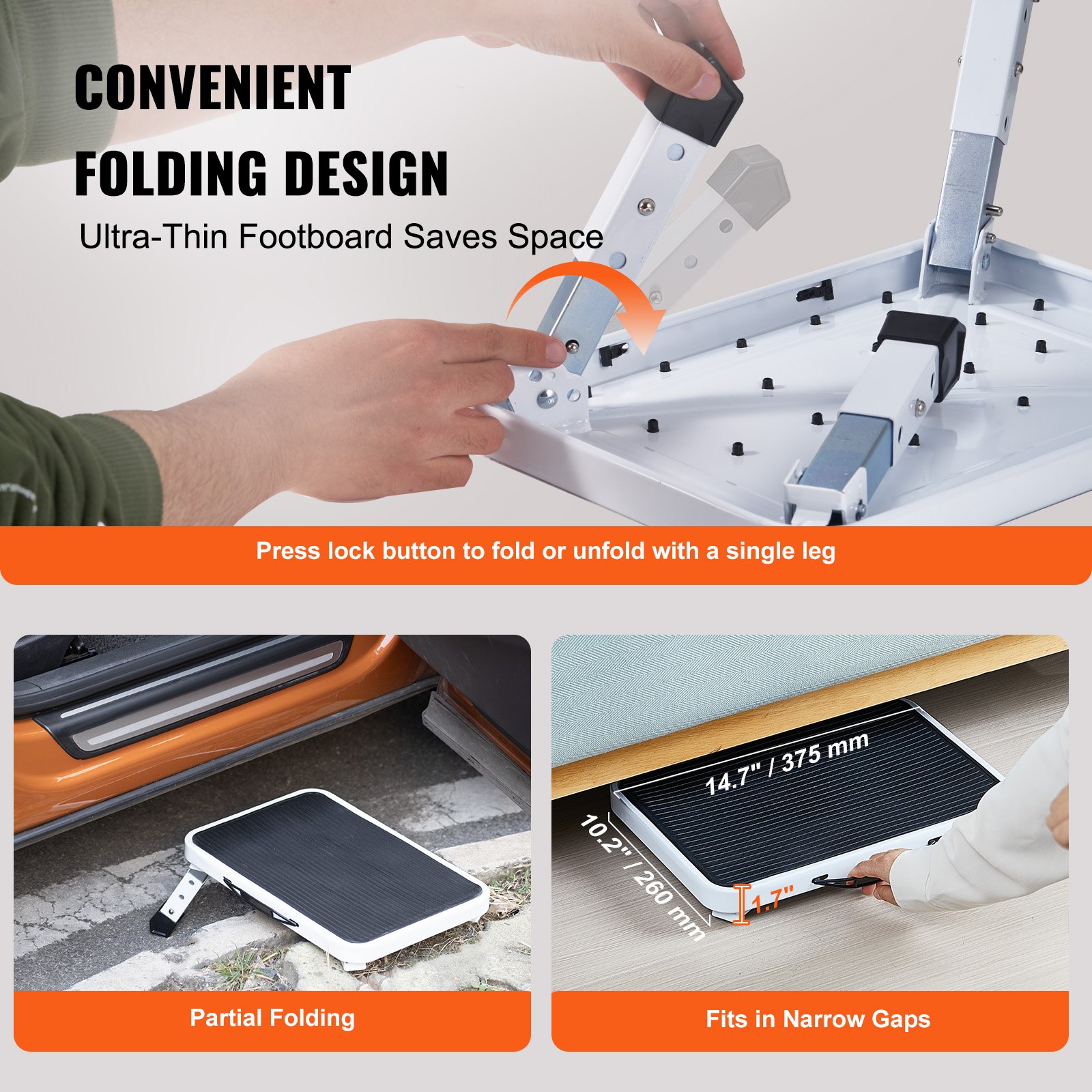 Elevador de 1 paso con capacidad de 330 lbs, peldaño metálico plegable ajustable en 3 alturas, escaleras portátiles para adultos y niños, suelas antideslizantes seguras para oficinas, RV, mascotas, baños y dormitorios — imagen 5