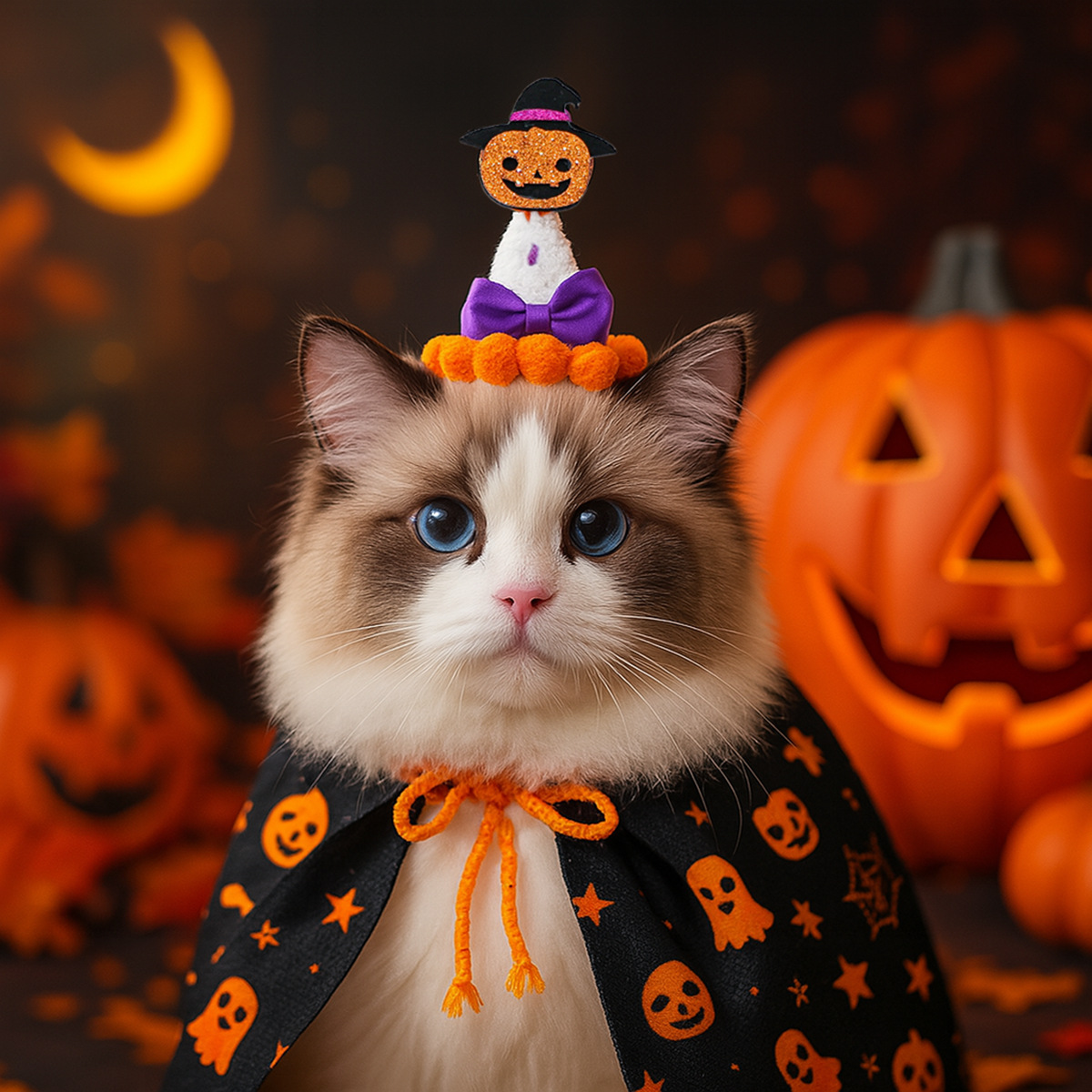 Accesorios para Mascotas Sombrero de Halloween Fiesta Pequeño Tamaño Mago Calabaza para Perros y Gatos Sombrero de Lana para Perros Pequeños — imagen 1