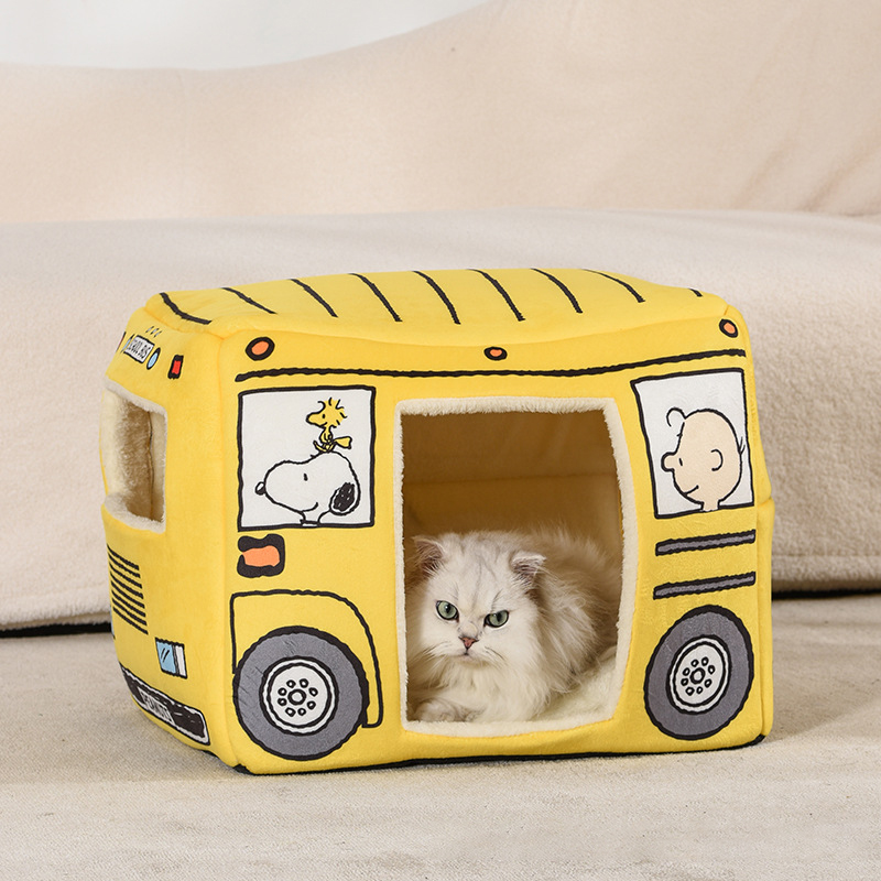 Gato en forma de autobús - Caja para mascotas adorables para todo el año - Universal - Semi cerrada - Caja para gatos pequeños y perros medianos plegable — imagen 3