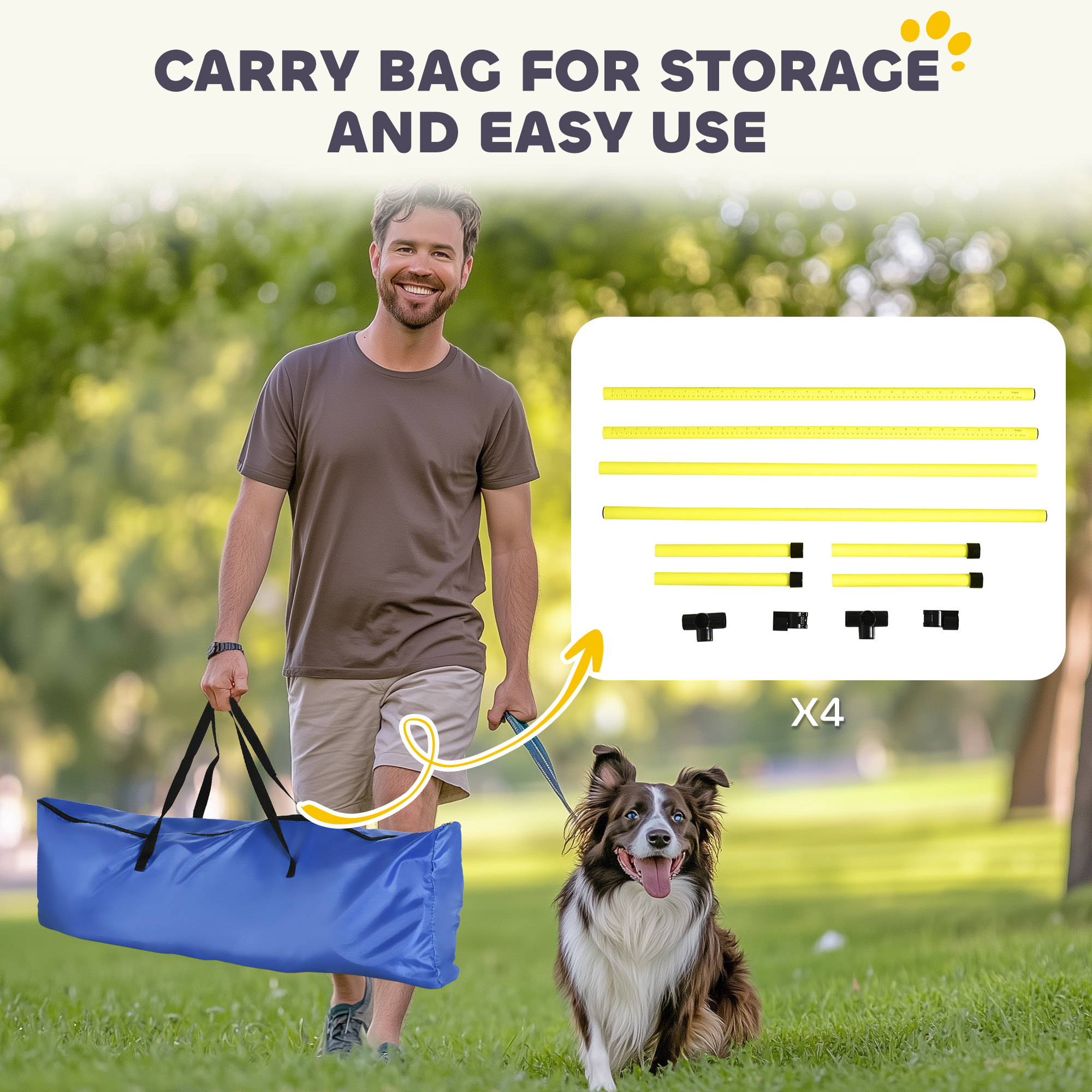 Set de Agilidad para Perros de 4 Piezas con Barras de Salto de Altura Ajustable, Bolsa de Transporte, Barra Superior Desmontable, Amarillo — imagen 5
