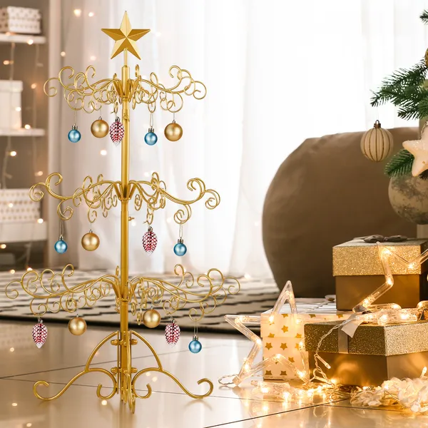 Árbol de Navidad en Hierro Forjado, Soporte para Decoraciones con 3 Niveles, Tono Dorado Elegante para Fiestas y Decoración de Hogar — imagen 5
