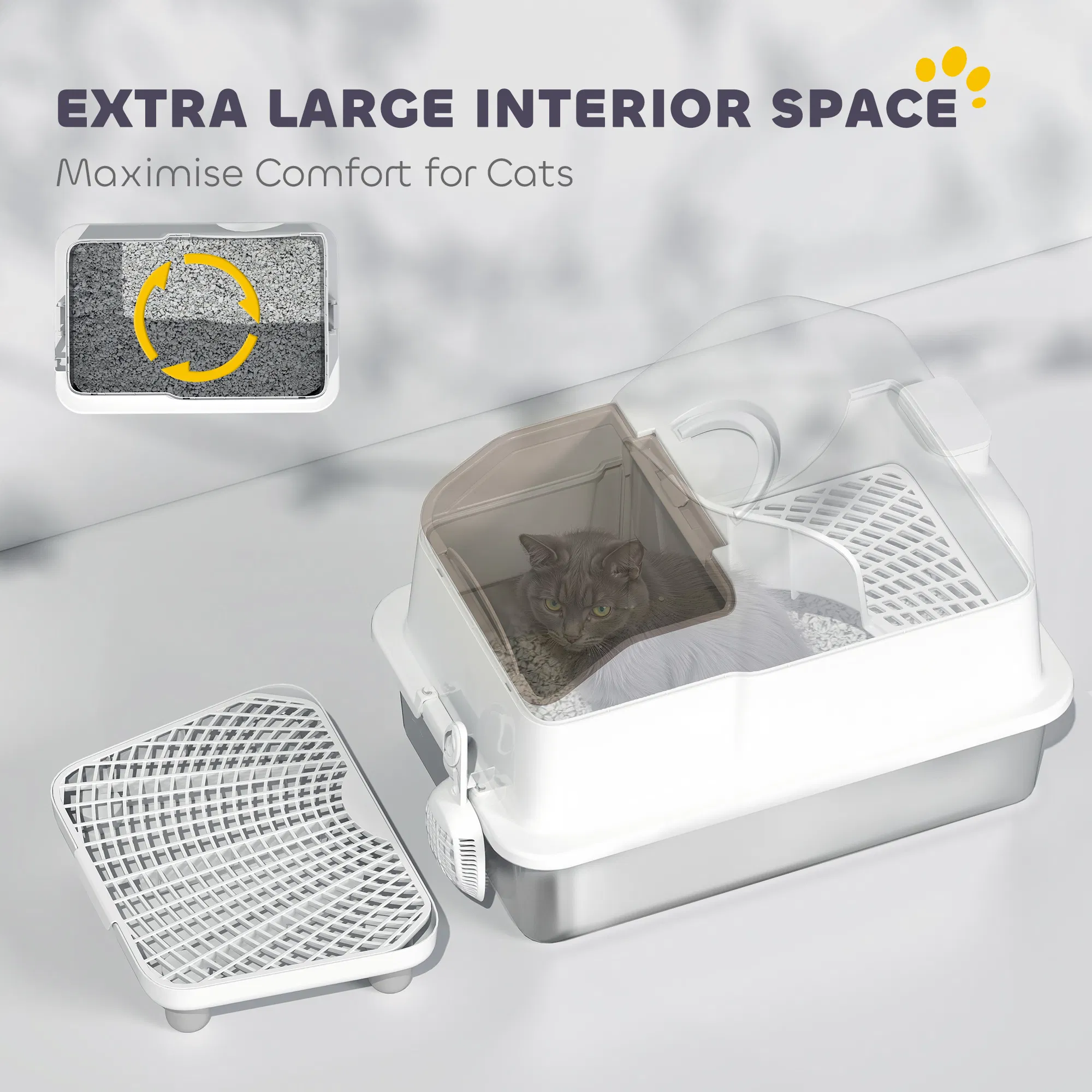 Extra Large Stainless Steel Cat Litter Box w/ High Sided, Removable Lid, Mats, Scoop, Odor Free, Non-Sticky, Leakproof — image 4