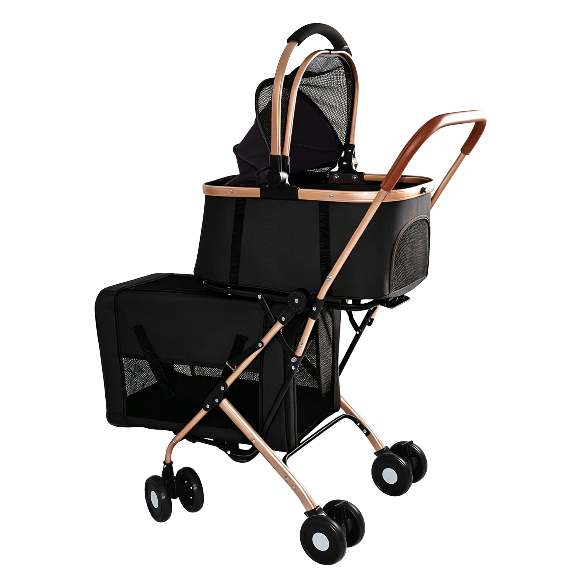 Cochecito Doble para Mascotas 3 en 1 para Perros y Gatos Pequeños y Medianos, Marco Plegable Convertible en Bolso Transportador, Ruedas Antichoque con Sistema de Freno, Doble Correa de Seguridad Fija para Hogares con Varias Mascotas — imagen 8