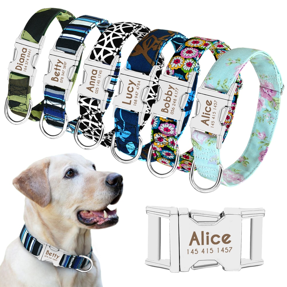 Dog Collar Personalized Nylon Pet Dog Tag Collar Custom Puppy Cat Nameplate ID Collars Adjustable For Medium Large Dogs Engraved — image 1