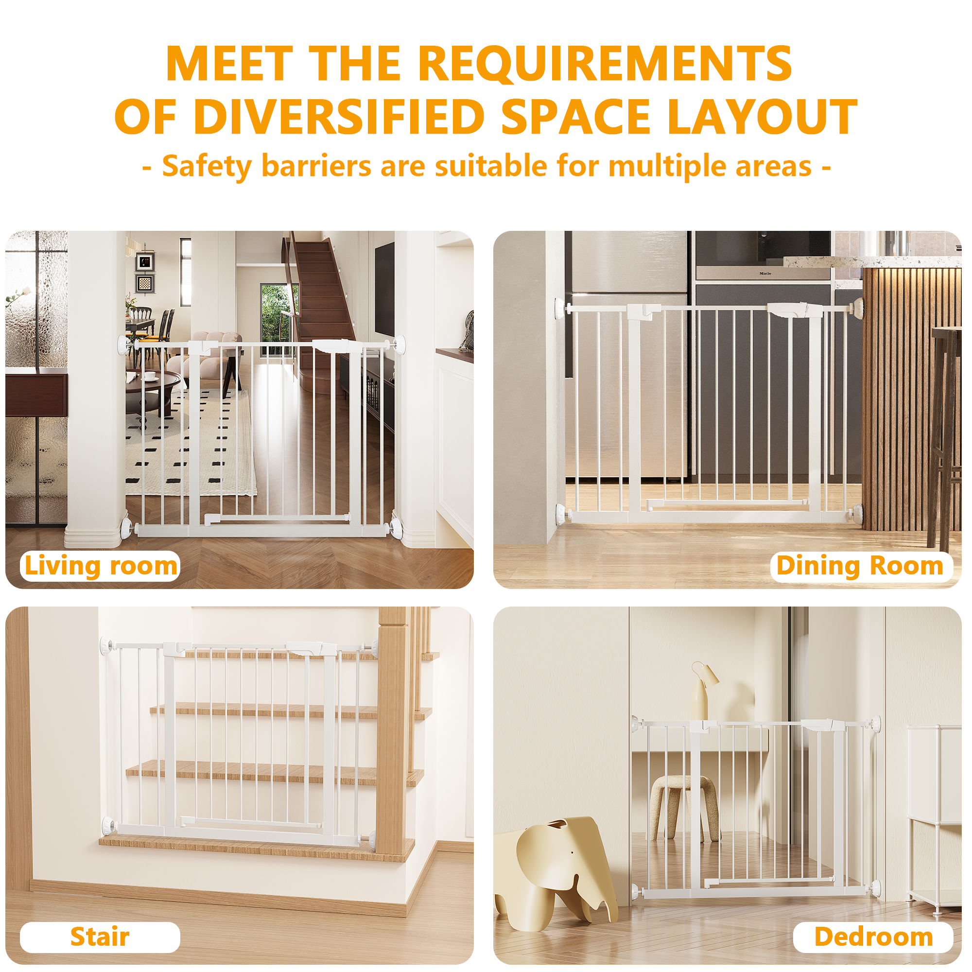 Reja para Bebés Ancha de 29.5-45.3" con Protector de Pared para Escaleras, Reja para Perros de Interior para Puertas, Sin Taladrar, Montaje a Presión, Rejas para Mascotas para Niños, Reja de Seguridad Fácil de Cruzar, Blanca — imagen 14