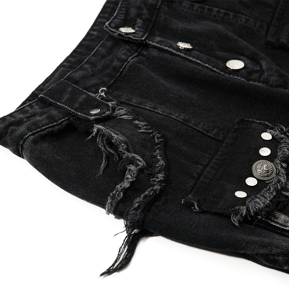 Cat whisker frayed distressed washed denim bell bottoms — image 4