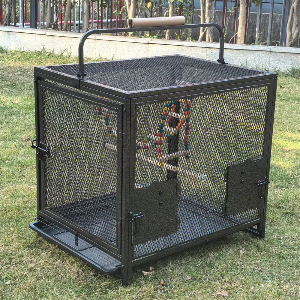 Caja de Viaje para Pájaros de Hierro Forjado Resistente con Manija de Madera Percha para Loros Canarios Budgies Amistades y Cacatúas — imagen 4