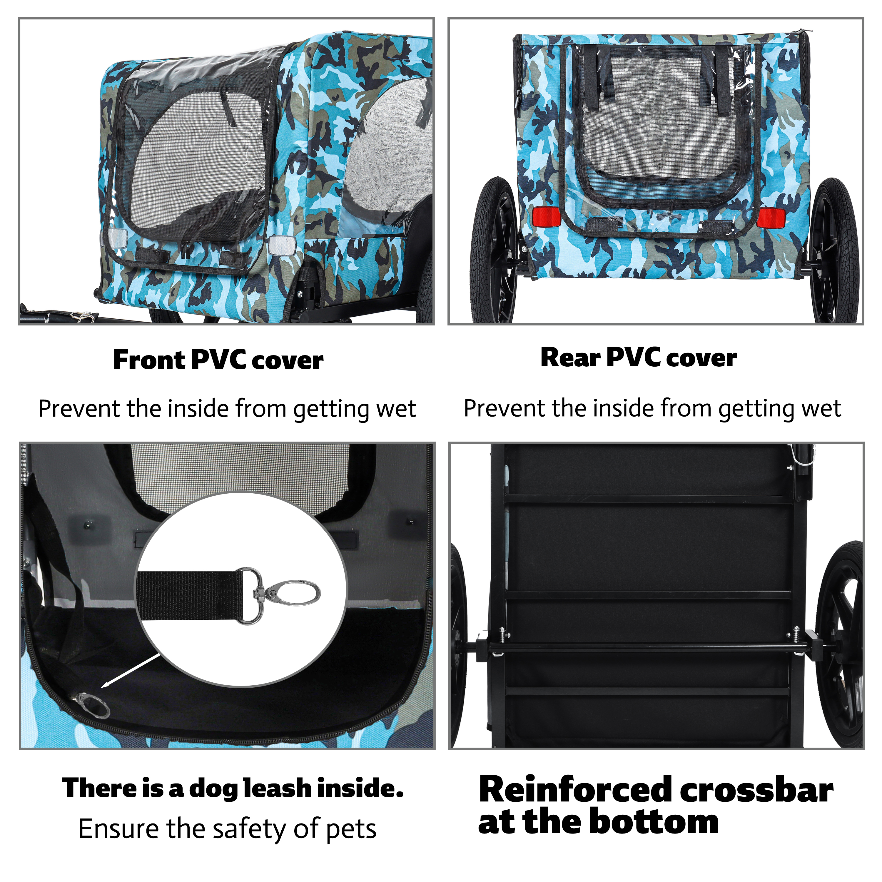 Outdoor Heavy Duty Collapsible Pet Bike Trailer With 16-Inch All-Terrain Wheels & Universal Hitch - Foldable Dog Cargo Carrier Cart For Bicycles, Blue Black — image 3