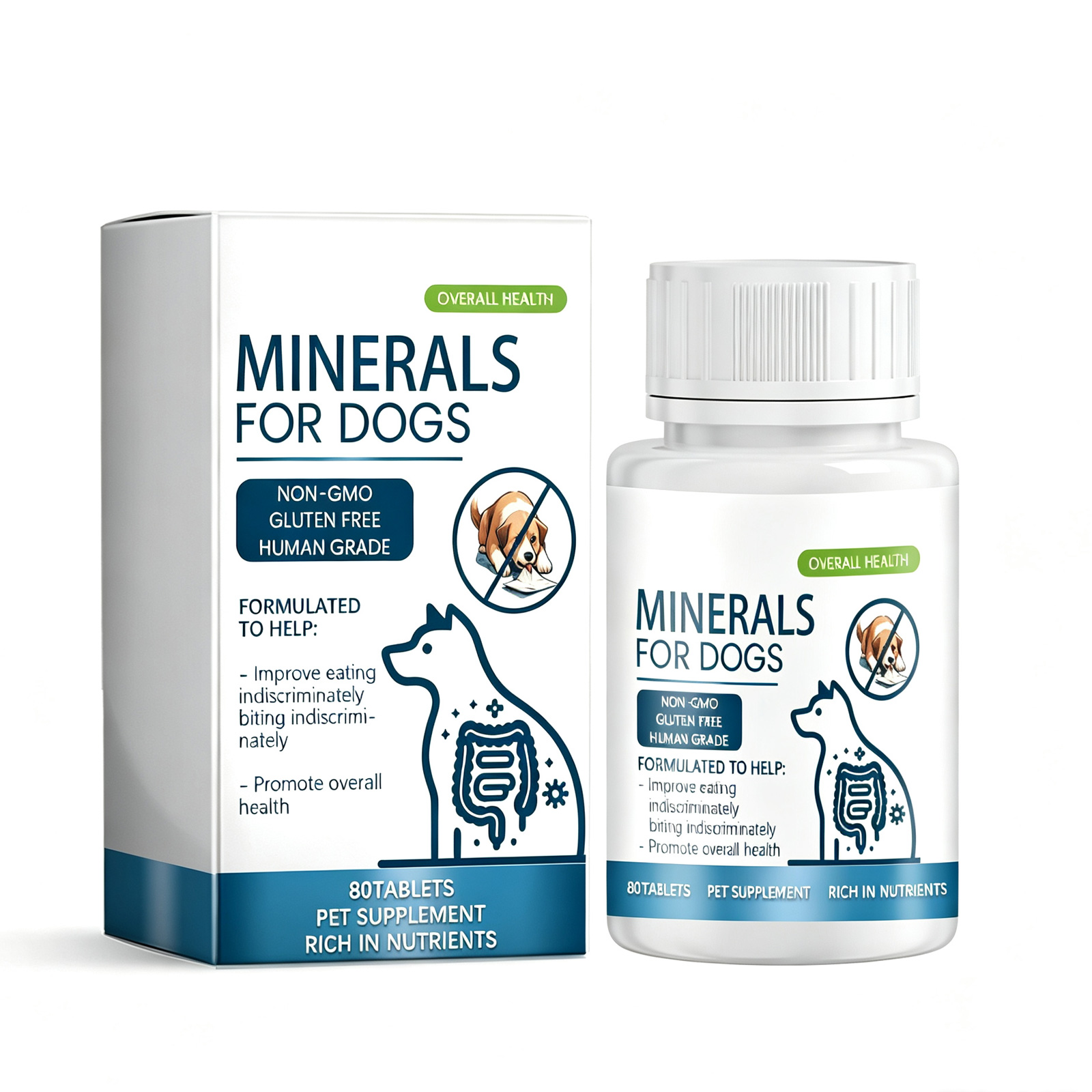 Suplemento Mineral para Perros en Tabletas, 80 Tabletas Chupables de Minerales para Pica, Apetito y Salud Ósea Humano Grado — imagen 1