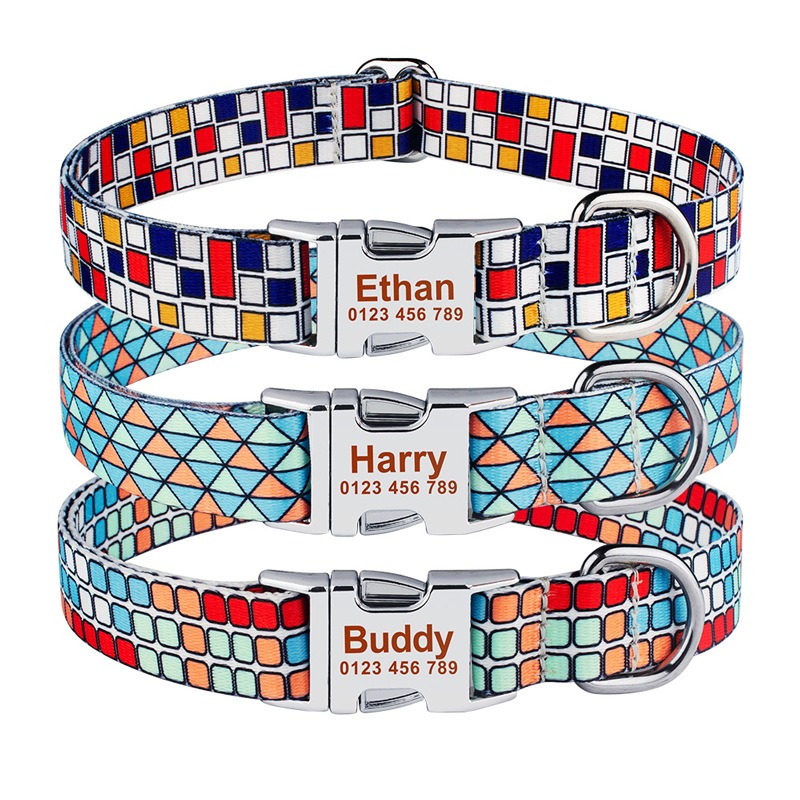 New Printed Pet Collar DIY Engraved Printed Polyester Dog Collar Traction Rope Leash — image 1