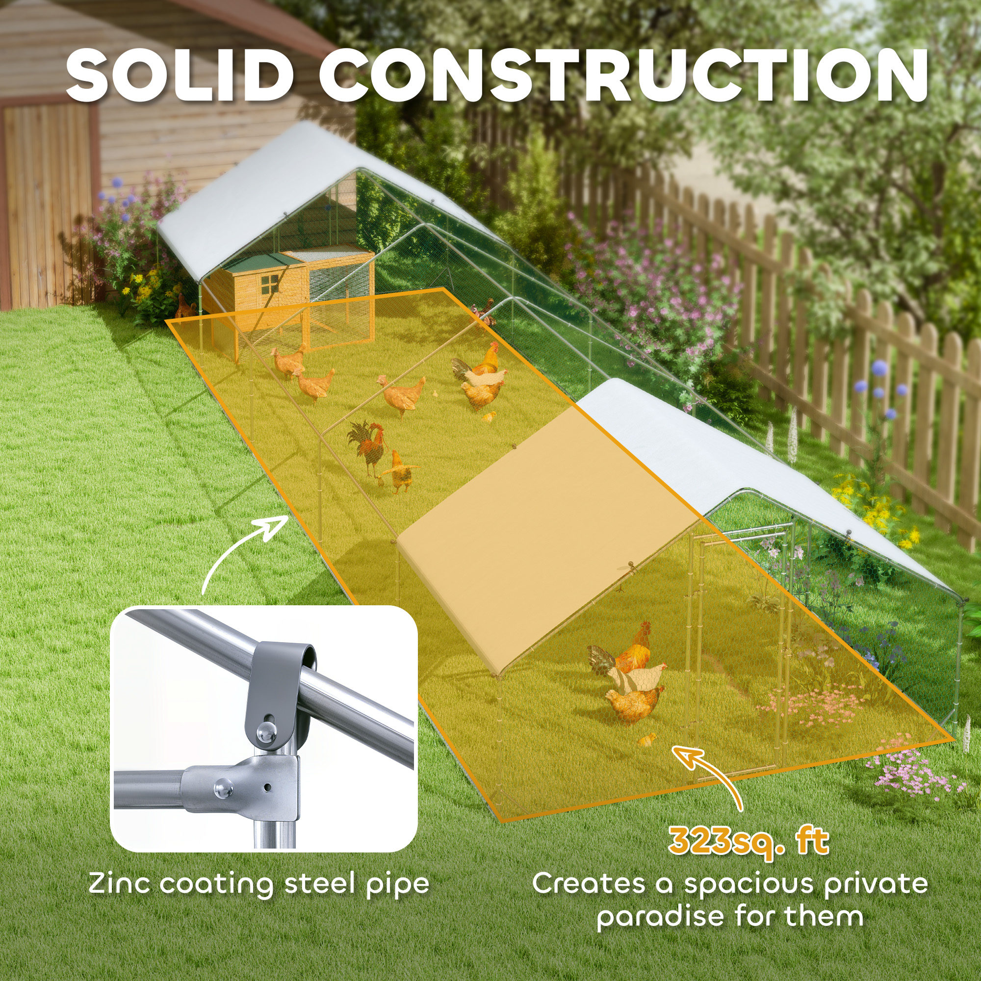 Large Chicken Coop with Waterproof and Anti-UV Cover, Spire Shaped for Outdoor and Yard Farm Use, 9.8' x 32.8' x 6.4' — imagen 2