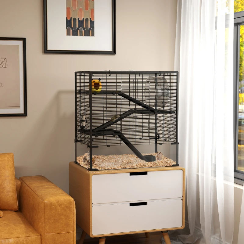 4 Tier Hamster Cage With Deep Tempered Glass Bottom, Running Wheel, Hut, Water Bottle, Food Dish — imagen 8