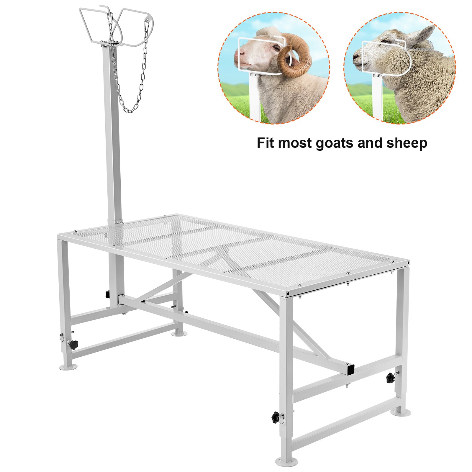 Goat & Sheep Stand, 47x23 Inch Livestock Stand, Metal Livestock Milking And Shearing Stand 21" To 33" Adjustable Height, With Headpiece And Nose Loop, 500lbs Loading Weight, White — image 1