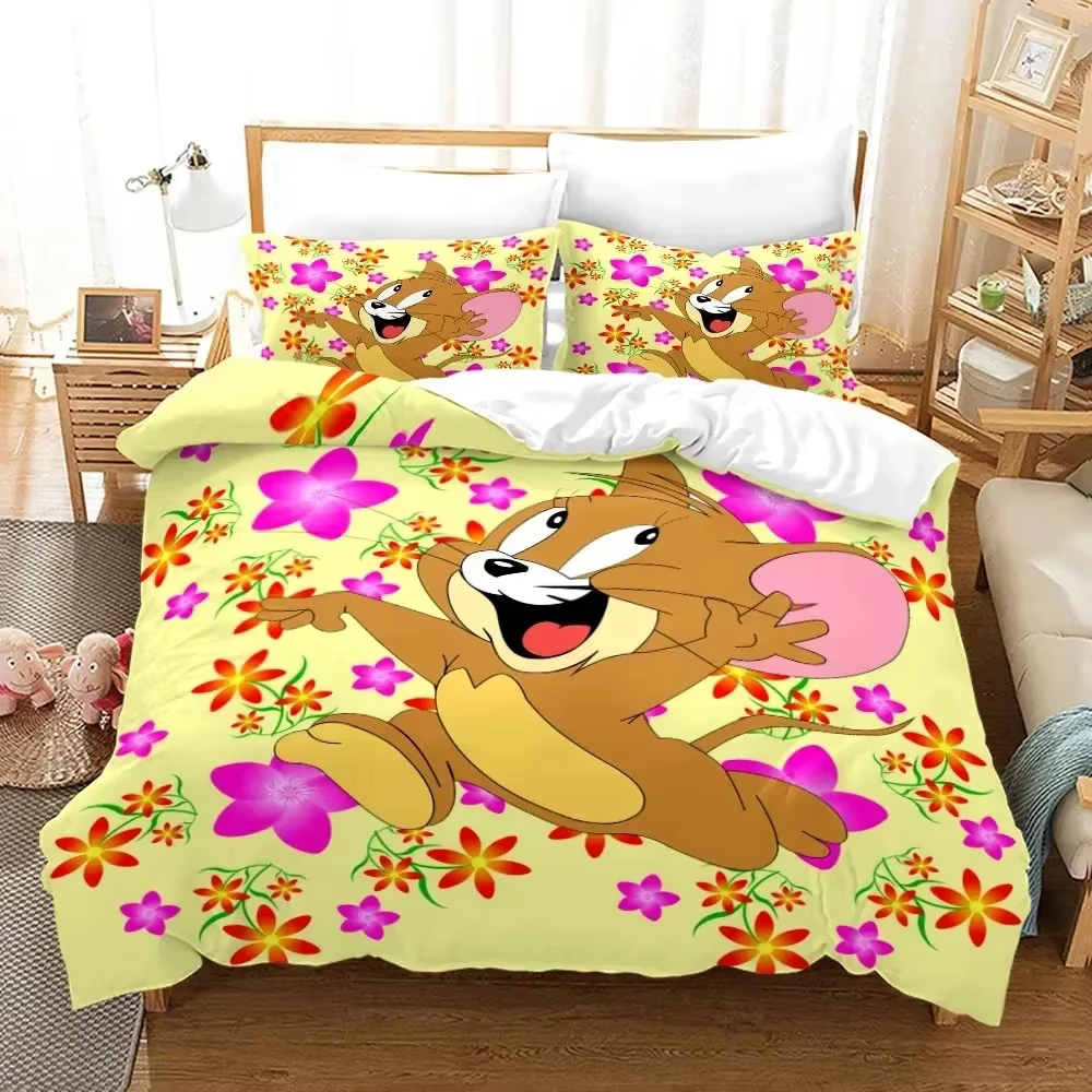 Cartoon T-Tom Mouse and Cat Bedding Set J-Jerry Duvet Cover Bed Set Quilt Cover Pillowcase Comforter king Queen Size Boys Adult — image 3
