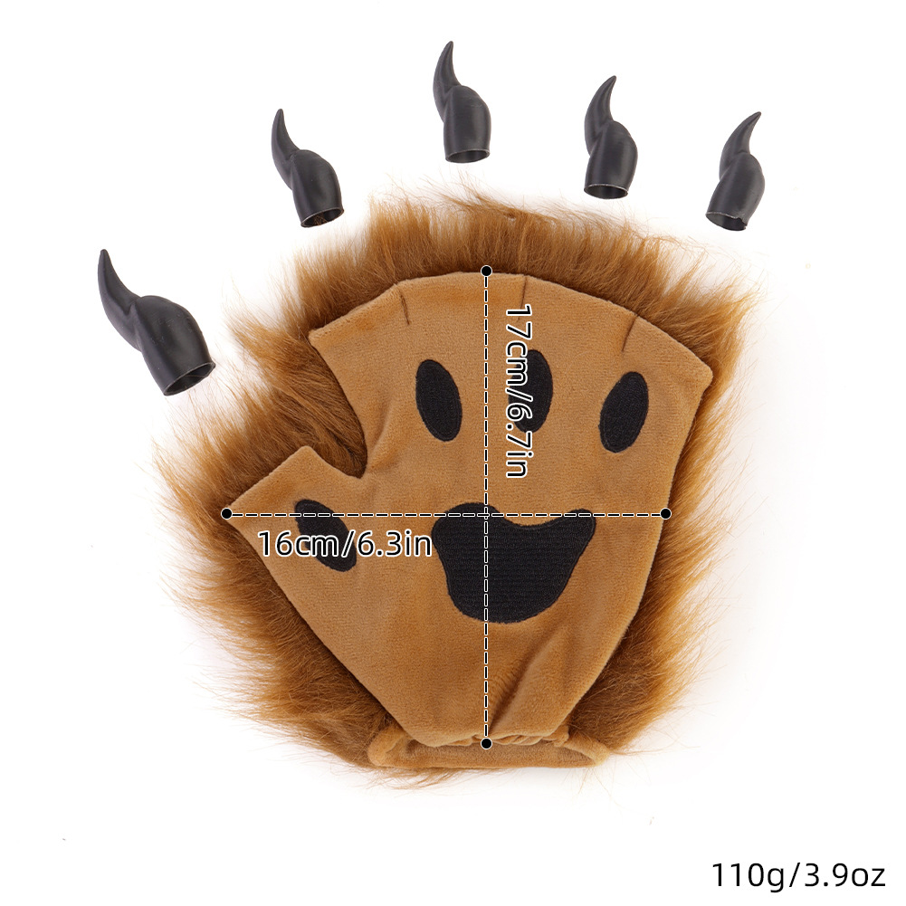 Original Furry Beast Claw Gloves 3D Sharp Nails Realistic Wild Animal Paws Halloween Cosplay Wearable Winter Warmth — image 4