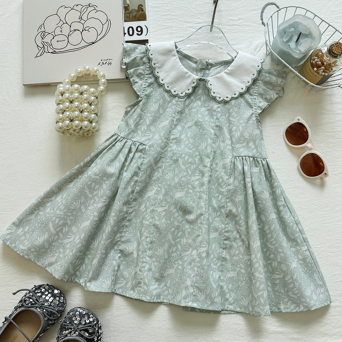 Cute Deer Print Peter Pan Collar Flutter Sleeve Dress for Girls — image 7